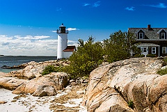 Rocky Shore of Annisquam Harbor Lighthouse in Massachusetts